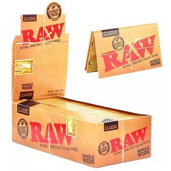 1x BOX AUTHENTIC RAW CLASSIC Double ROLLING PAPERS SINGLE WIDE