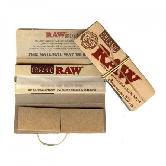 1x BOX RAW 1 1/4 ORGANIC HEMP ROLLING PAPERS + TIPS - FULL BOX (24 PAPERS)