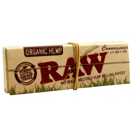 1x BOX RAW 1 1/4 ORGANIC HEMP ROLLING PAPERS + TIPS - FULL BOX (24 PAPERS)