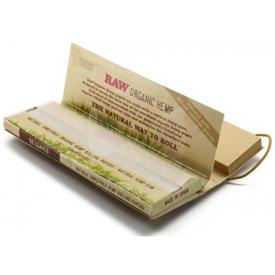 1x BOX RAW ORGANIC HEMP 1 1/4 UNREFINED ROLLING PAPERS + TIPS (24PCS)