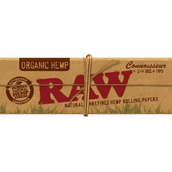 1x BOX RAW ORGANIC HEMP 1 1/4 UNREFINED ROLLING PAPERS + TIPS (24PCS)