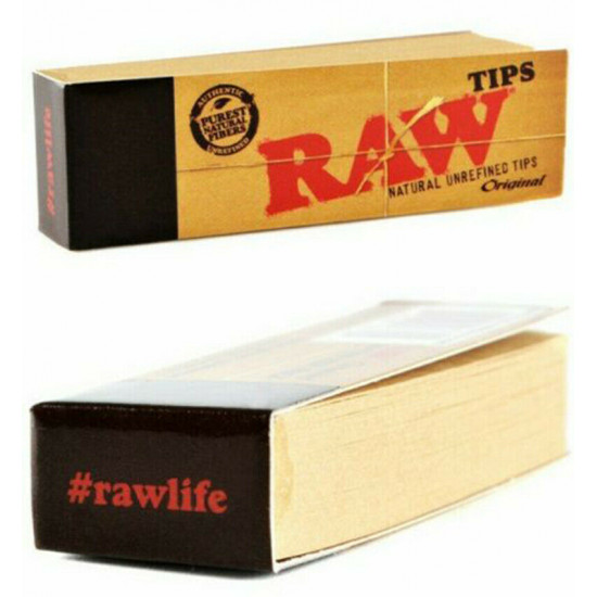 1x Box Raw Rolling Paper Filter Tips Natural Unrefined (box of 50 packs )