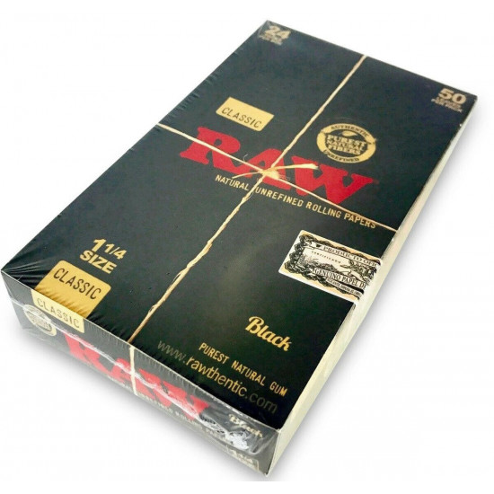 1x FULL BOX RAW Black Natural Hemp Unrefined Rolling Papers 1¼