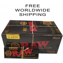 1x FULL BOX RAW Black Natural Hemp Unrefined Rolling Papers 1¼ + TIPS