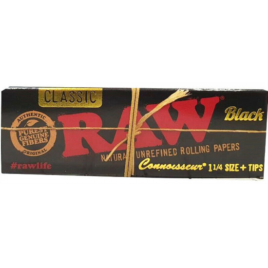 1x FULL BOX RAW Black Natural Hemp Unrefined Rolling Papers 1¼ + TIPS