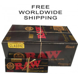 1x FULL BOX RAW Black Natural Hemp Unrefined Rolling Papers 1¼ + TIPS