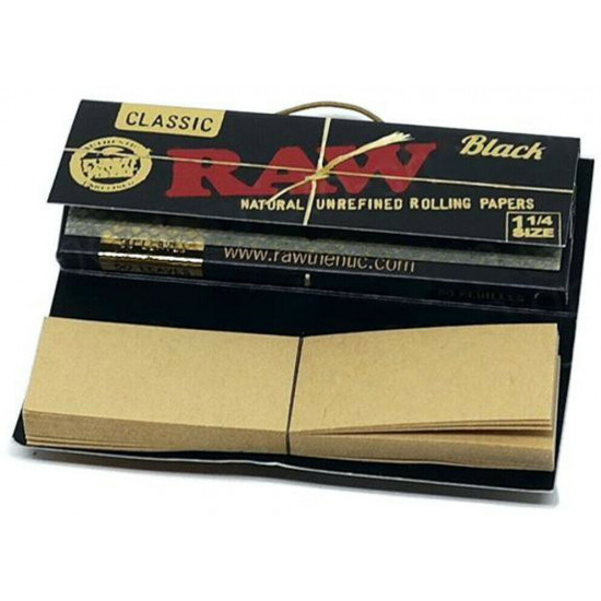 1x FULL BOX RAW Black Natural Hemp Unrefined Rolling Papers 1¼ + TIPS