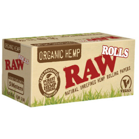 1x Full Box RAW Rolls Organic Hemp Natural Unrefined rolling paper - 5 meters