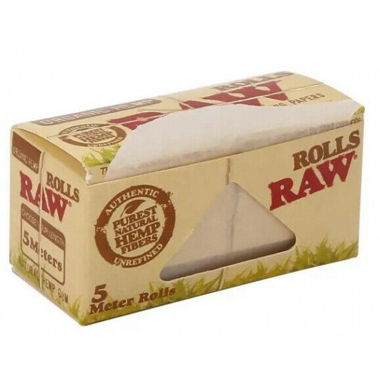 1x Full Box RAW Rolls Organic Hemp Natural Unrefined rolling paper - 5 meters