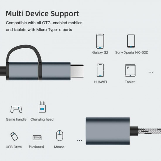 2 In 1 USB 3.0 OTG Cable Type C Micro Usb To USB3.0 Adapter USB-C Data Transfer Cable