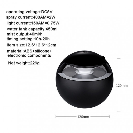 450ML Incense Burners Ball Humidifier with Aroma Lamp Essential Oil Ultrasonic Electric Aroma Diffuser Mini USB Air Humidifi