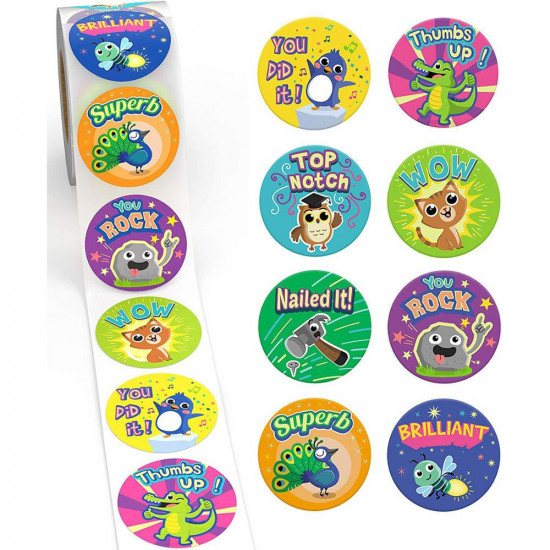 500 Pcs/roll Reward Stickers for Teachers Fun Motivational & Incentive Stickers for Kids Trendy Animal Meme Toys Stickers