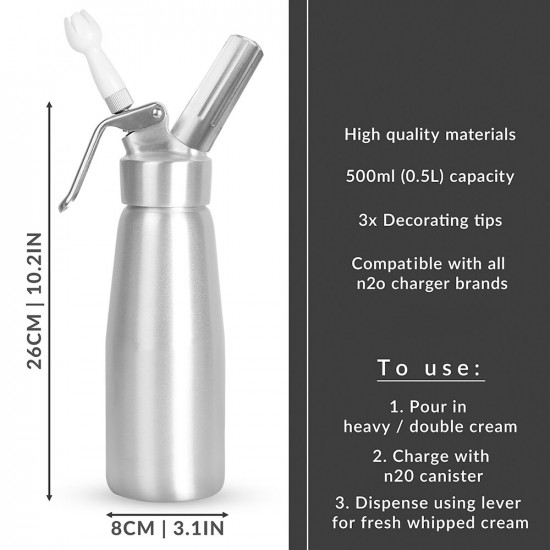 500ml Whipped Cream Dispenser Professional Leak Resistant Cream Whipper Fancy Desserts Maker