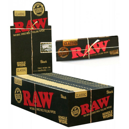 50x RAW Black Single Wide Natural Hemp Unrefined Rolling Papers 