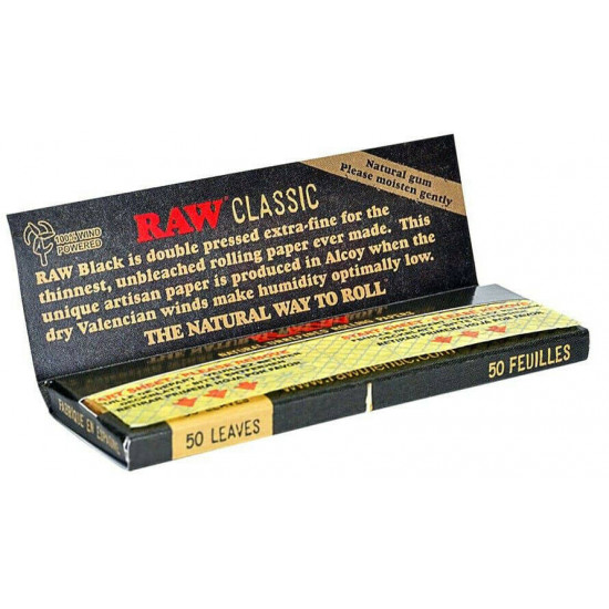 50x RAW Black Single Wide Natural Hemp Unrefined Rolling Papers - FULL BOX