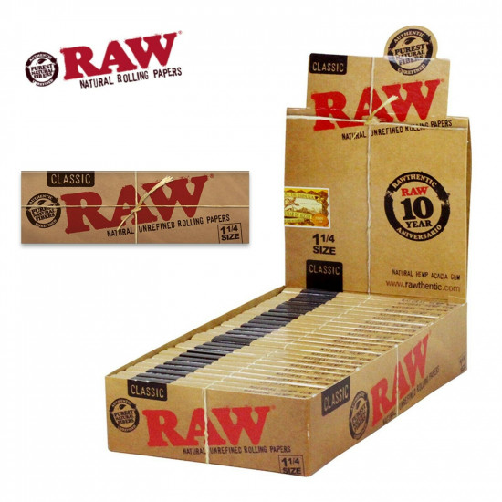 AUTHENTIC RAW Natural Classic1.25 1 1/4 Rolling Papers 24x FULL BOX