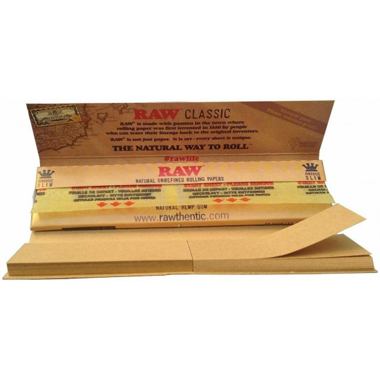 AUTHENTIC Raw Classic Connoisseur King Size Slim with Tips Rolling Paper 24 Box