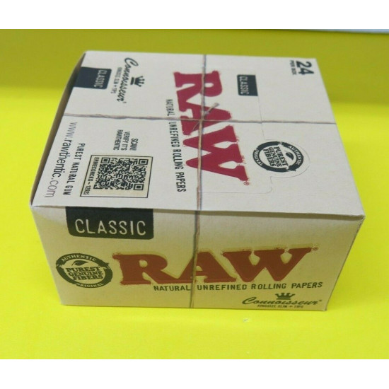 AUTHENTIC Raw Classic Connoisseur King Size Slim with Tips Rolling Paper 24 Box