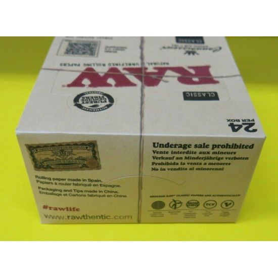 AUTHENTIC Raw Classic Connoisseur King Size Slim with Tips Rolling Paper 24 Box