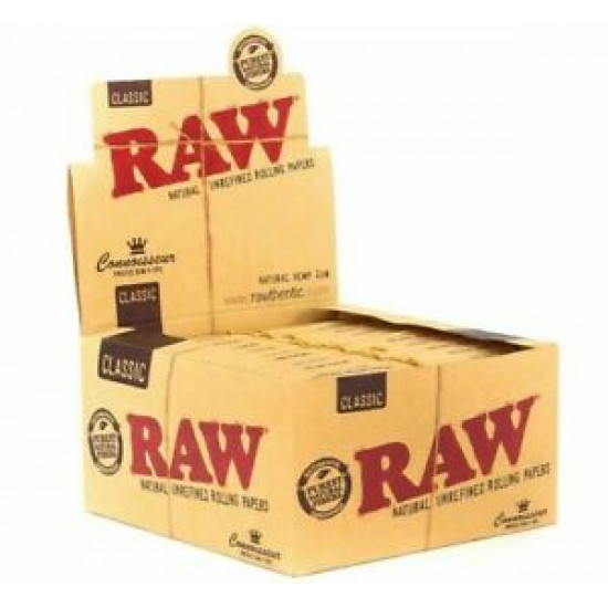 AUTHENTIC Raw Classic Connoisseur King Size Slim with Tips Rolling Paper 24 Box