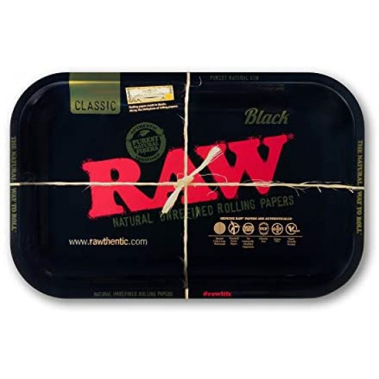 RAW Small Metal Rolling Tray | Classic Black Series Design | Size Small 11'' x 7'' x 1''