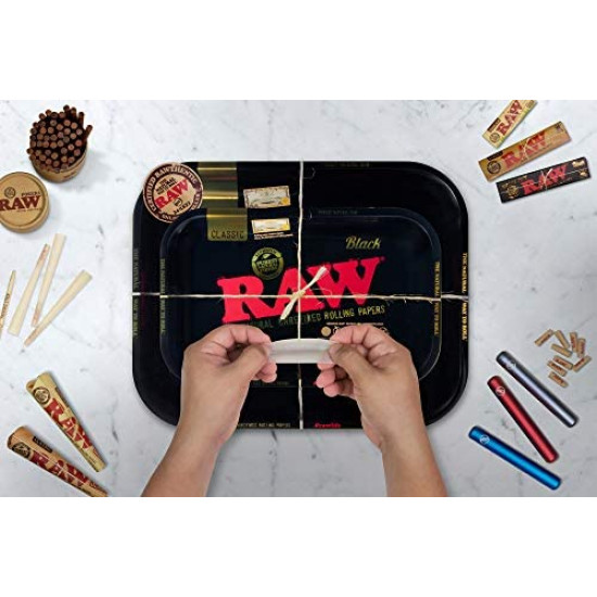 RAW Small Metal Rolling Tray | Classic Black Series Design | Size Small 11'' x 7'' x 1''