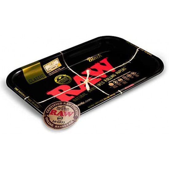 RAW Small Metal Rolling Tray | Classic Black Series Design | Size Small 11'' x 7'' x 1''