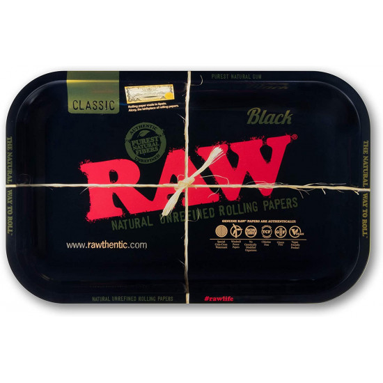 RAW Small Metal Rolling Tray | Classic Black Series Design | Size Small 11'' x 7'' x 1''