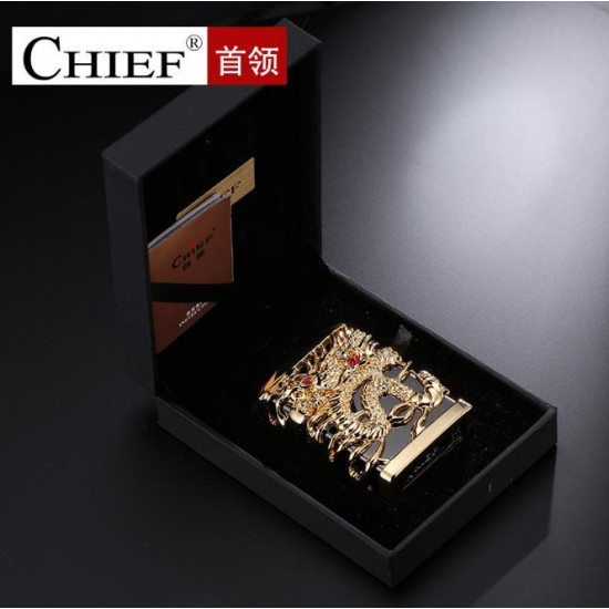 Chief New Dragon Carving Lighter Retro Metal Weel Kerosene Lighters Unique Gasoline LIghters Windproof Men Smoking Lighter