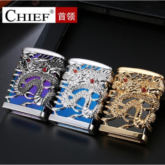 Chief New Dragon Carving Lighter Retro Metal Weel Kerosene Lighters Unique Gasoline LIghters Windproof Men Smoking Lighter