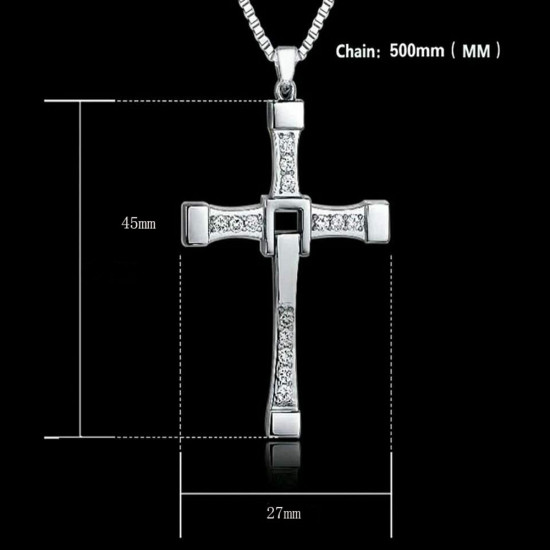 Classic Rhinestone Pendant Sliver Men Crystal Jesus Cross Pendant Long Necklace Male Gift Jewelry 