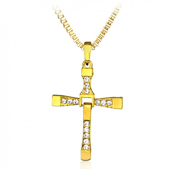 Classic Rhinestone Pendant Sliver Men Crystal Jesus Cross Pendant Long Necklace Male Gift Jewelry 