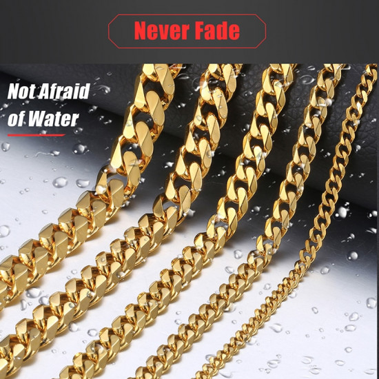 Chains Stainless Steel Black Gold Silver Color Necklace for Men Women Curb Cuban Jewelry 3/5/7/9/11mm DLKNM08