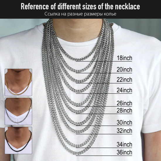 Chains Stainless Steel Black Gold Silver Color Necklace for Men Women Curb Cuban Jewelry 3/5/7/9/11mm DLKNM08