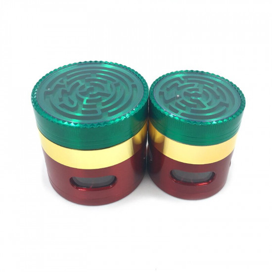 New labyrinth, trichrome Herb Grinder 4-layer Window Metal Type Herbal Herb Tobacco Grinder Smoke Grinders Crusher Free Delivery