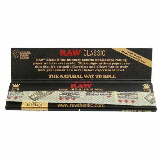 RAW Black Natural Hemp Unrefined Rolling Papers King Size - Full Sealed box -50x