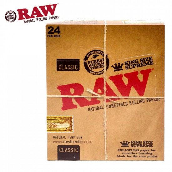 RAW Classic King Size Supreme Natural Rolling Papers 24 Booklets - FULL BOX