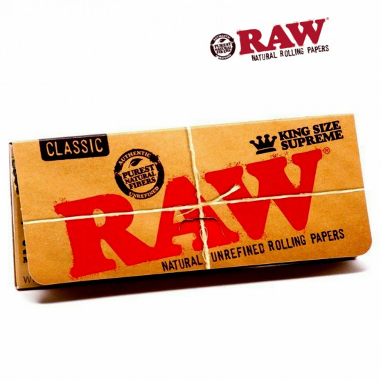 RAW Classic King Size Supreme Natural Rolling Papers 24 Booklets - FULL BOX