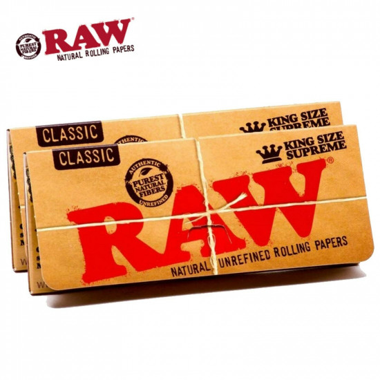 RAW Classic King Size Supreme Natural Rolling Papers 24 Booklets - FULL BOX