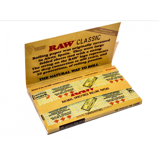 RAW Classic Single Wide Paper Double Natural Smoking Tobacco 100 Leaves