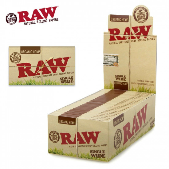 RAW Organic Hemp Natural Single Wide Rolling Paper 24 Pack FULL BOX 