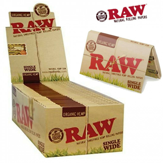 RAW Organic Hemp Natural Single Wide Rolling Paper 24 Pack FULL BOX 