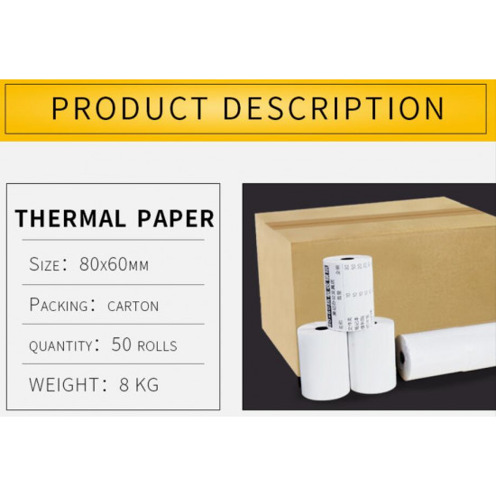 Thermal Paper 80mm  x 60mm, Carton of 50PCS, Cash Register Paper till Roll 3 1/8'